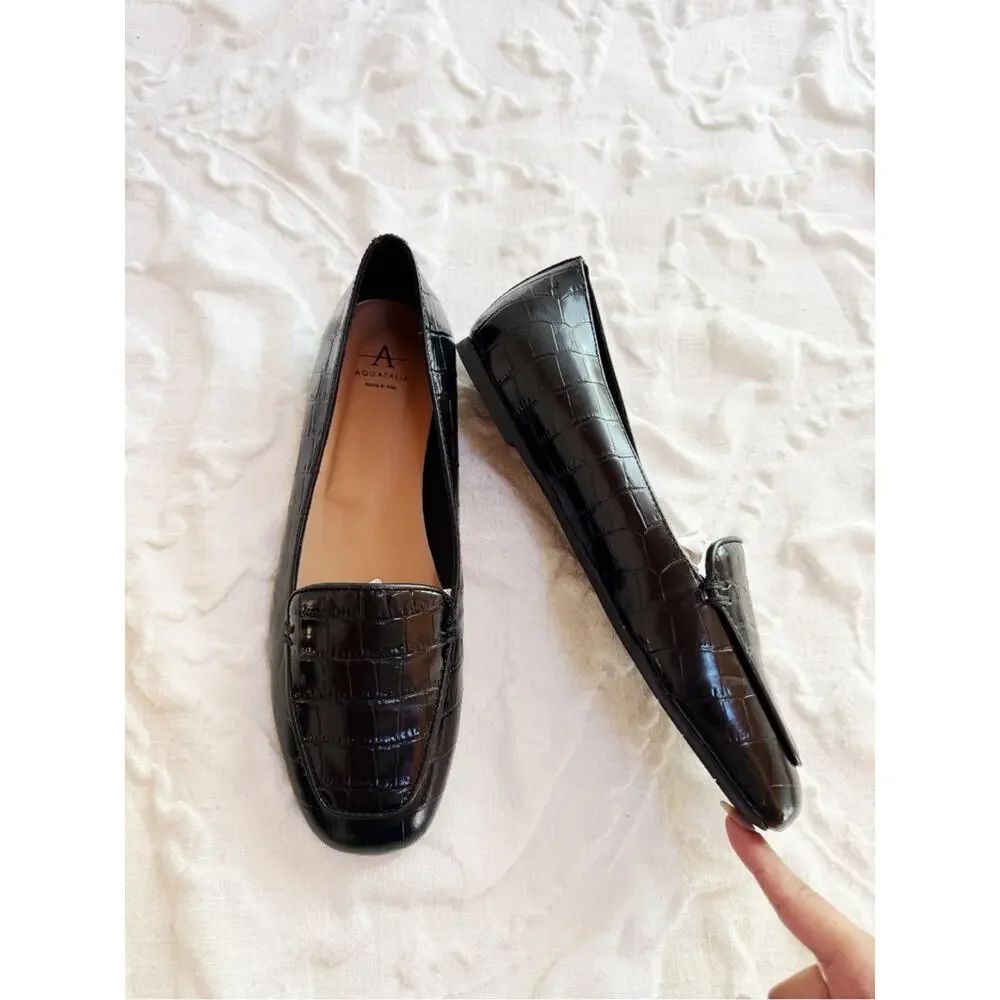 Aquatalia Judie Luxe Croc Embossed Flat Size 7.5 New